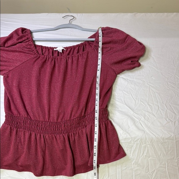 LC Lauren Conrad Red Puff Sleeve Peplum Blouse - Picture 11 of 11